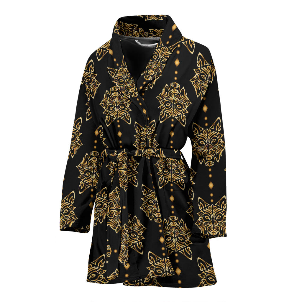 Aztec Wolf Pattern Print Design 04 Women Bathrobe