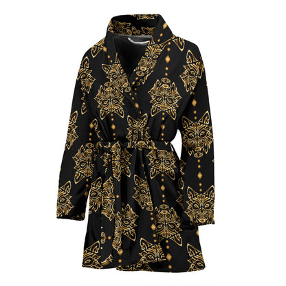 Aztec Wolf Pattern Print Design 04 Women Bathrobe