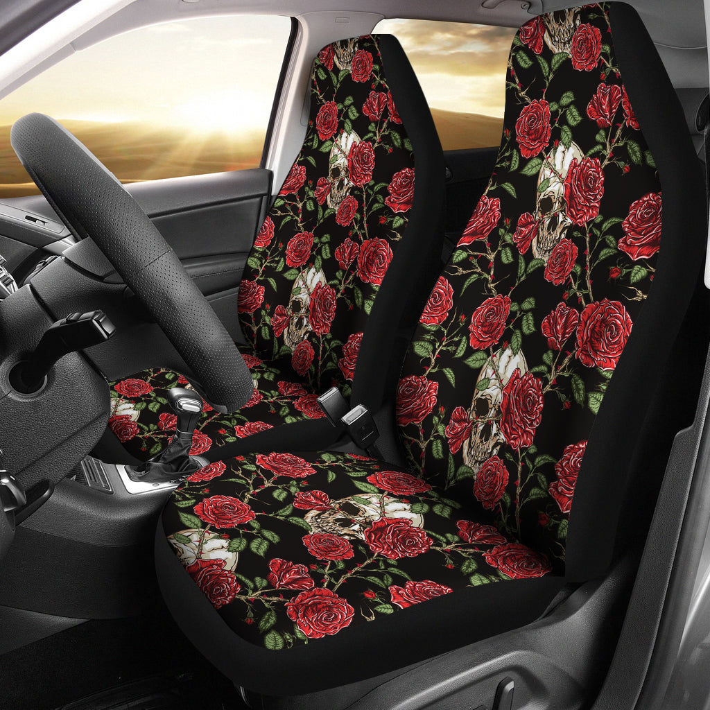 Skull And Roses Print Design LKS303 Car Seat Covers