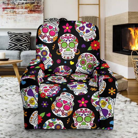 Sugar Skull Print Design LKS302 Recliner Slipcover with Pocket