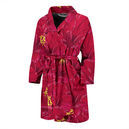 Hibiscus Red Pattern Print LKS308 Men Bathrobe