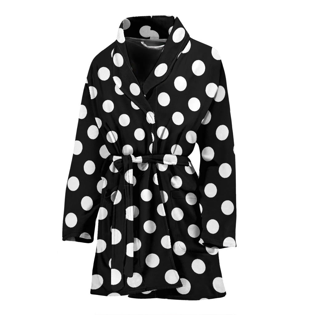 Polka Dot Black White Pattern Print Design 03 Women Bathrobe