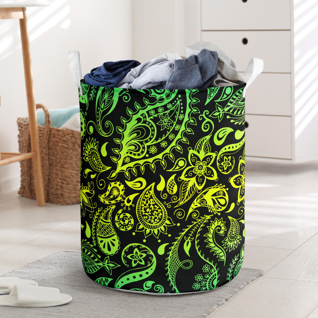 Paisley Green Design Print Laundry Basket