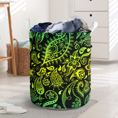 Paisley Green Design Print Laundry Basket