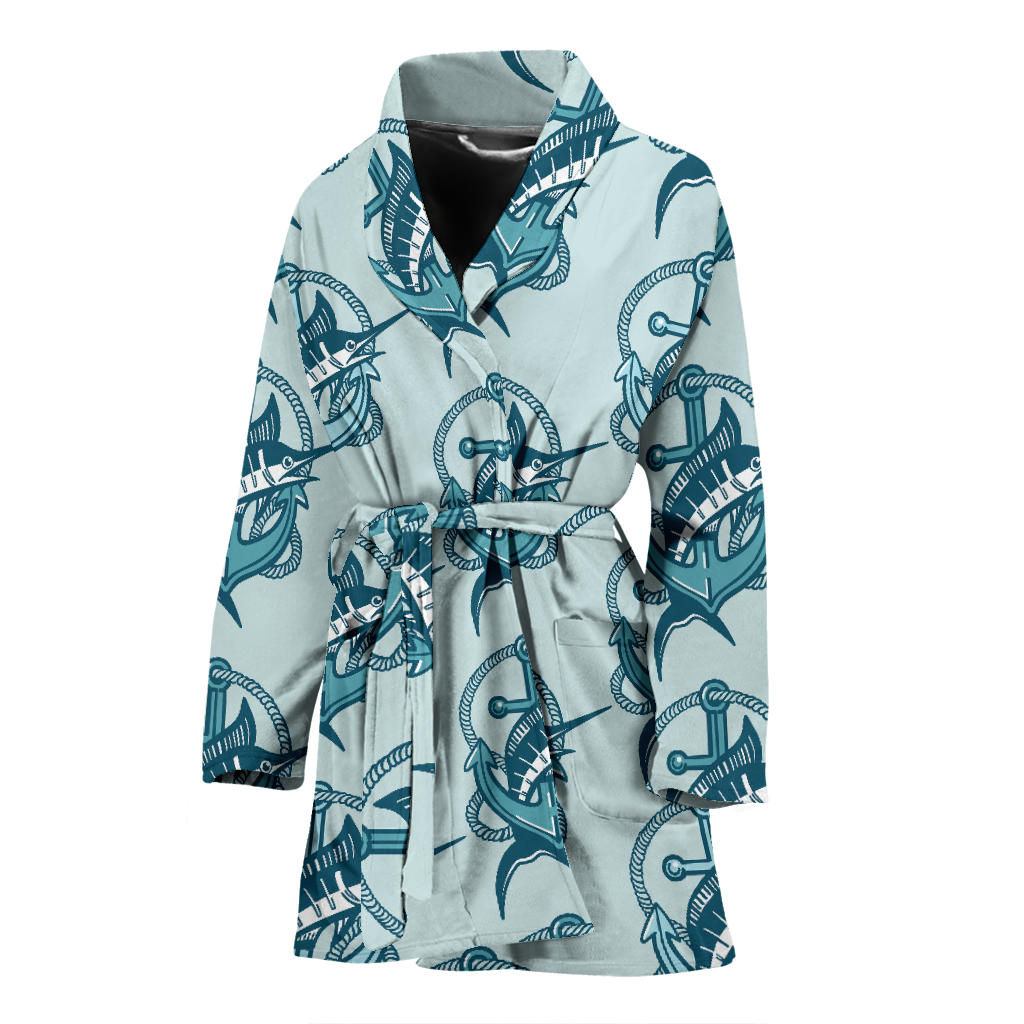 Swordfish Pattern Print Design 03 Women Bathrobe