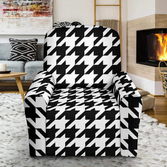 Houndstooth Black White Pattern Print Design 05 Recliner Slipcover with Pocket