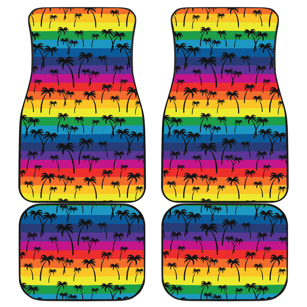 Palm Tree Rainbow Themed Print Car Floor Mats Front Back
