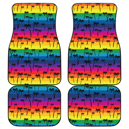 Palm Tree Rainbow Themed Print Car Floor Mats Front Back