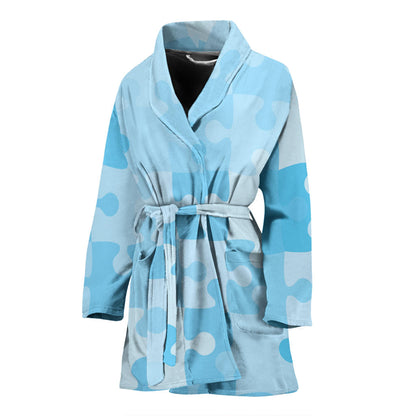 Puzzle Blue Pattern Print Design A04 Women Bathrobe