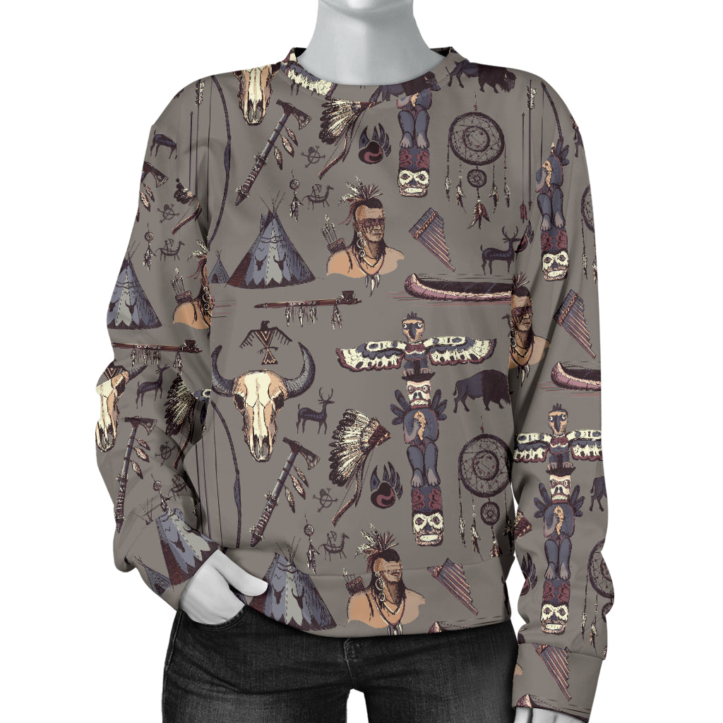 Native Indian life Design Print Women Long Sleeve Sweatshirt