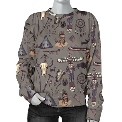 Native Indian life Design Print Women Long Sleeve Sweatshirt