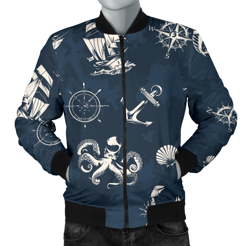 Nautical Sea Themed Print Men Bomber Jacket
