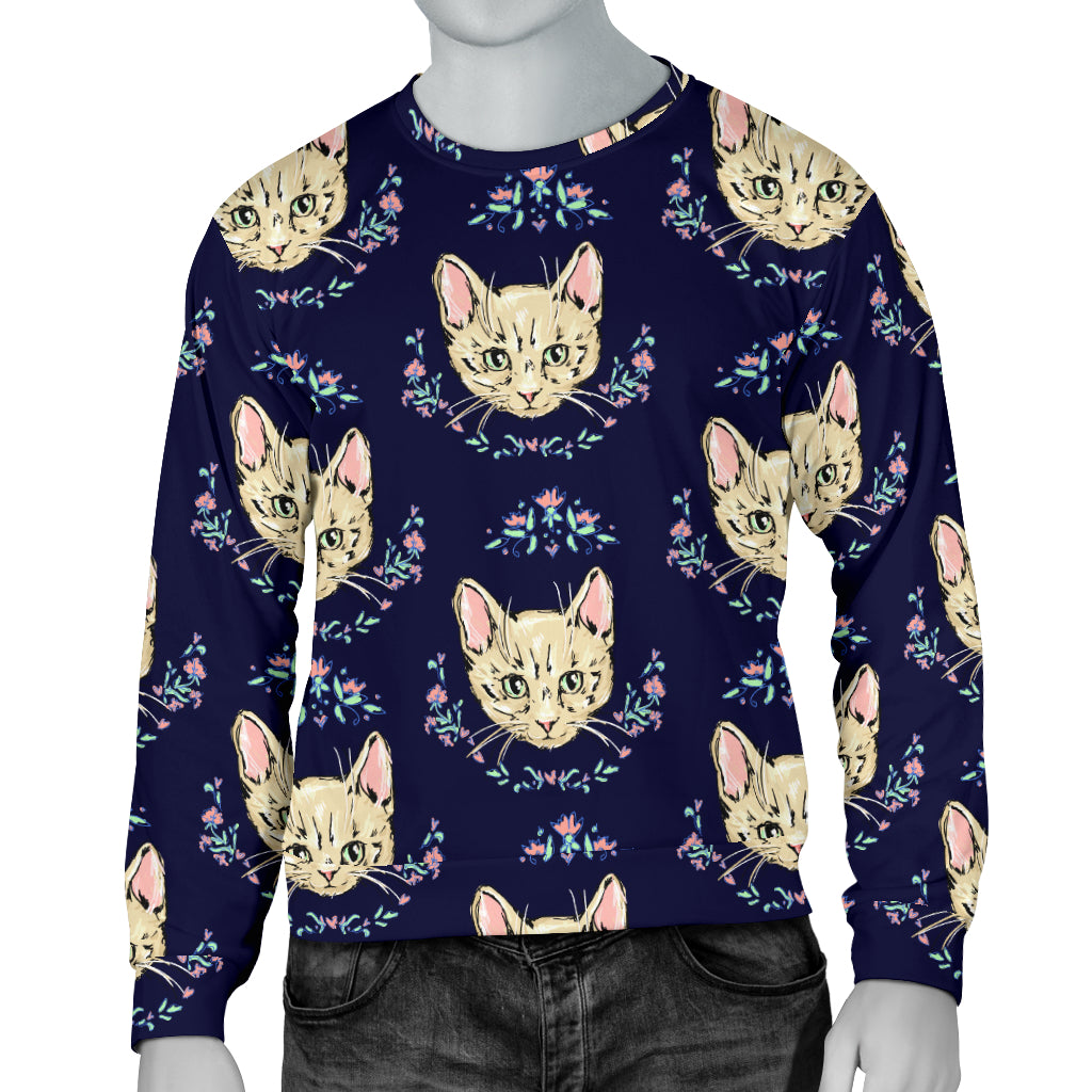 Cat Head with flower Print Pattern Men Long Sleeve Sweatshirt