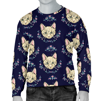 Cat Head with flower Print Pattern Men Long Sleeve Sweatshirt