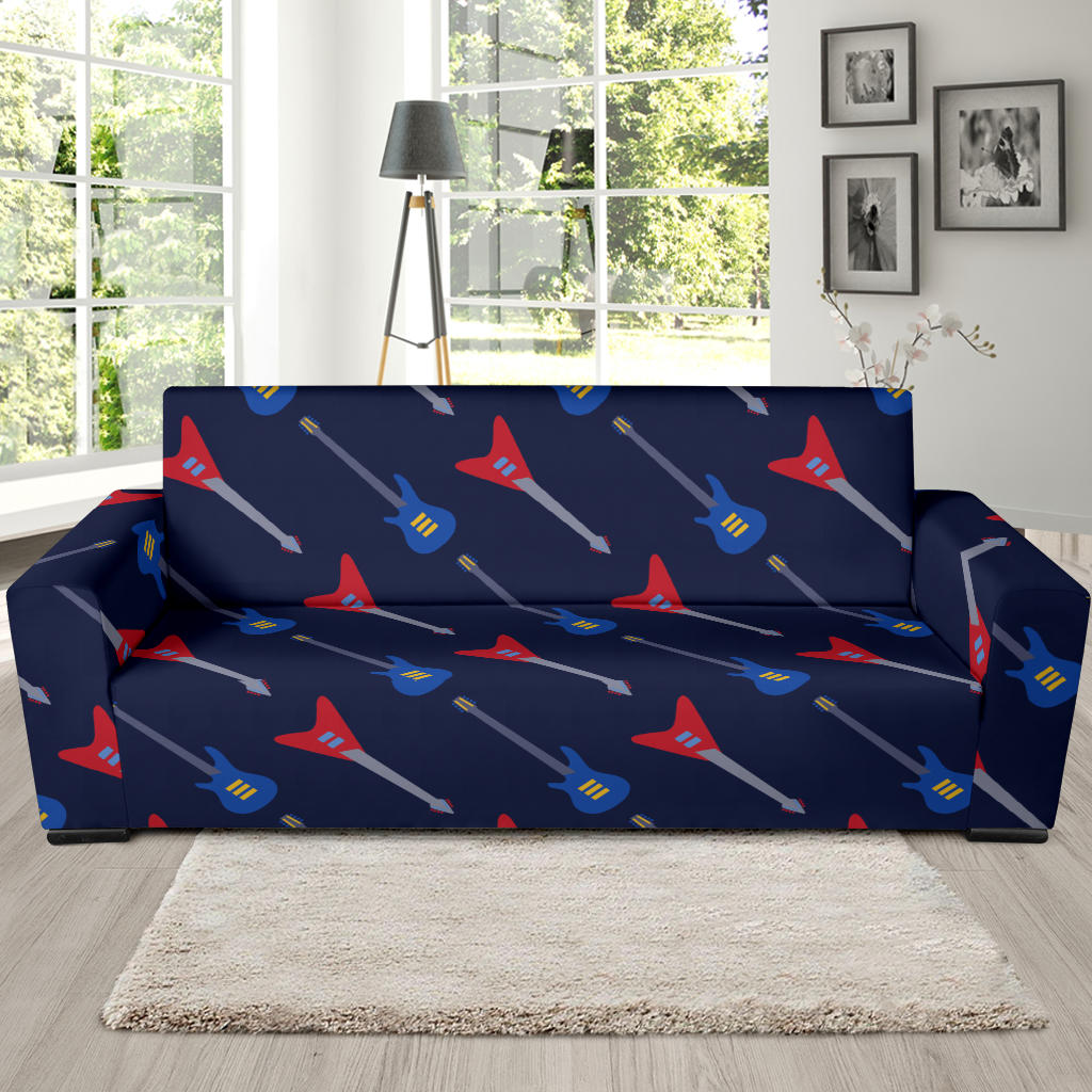 Electric Guitar Pattern Print Design 01 Sofa Slipcover