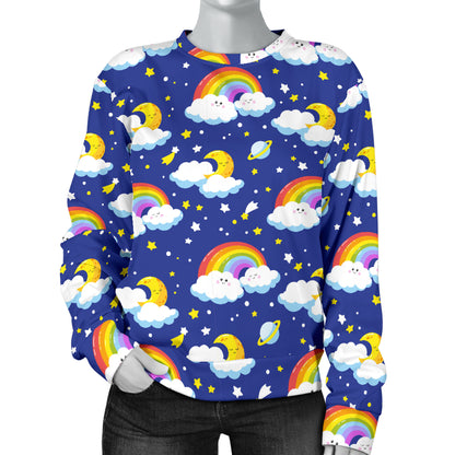 Rainbow Space Design Print Women Long Sleeve Sweatshirt
