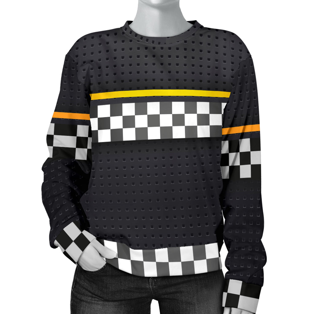 Checkered Flag Yellow Line Style Women Long Sleeve Sweatshirt