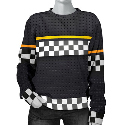 Checkered Flag Yellow Line Style Women Long Sleeve Sweatshirt