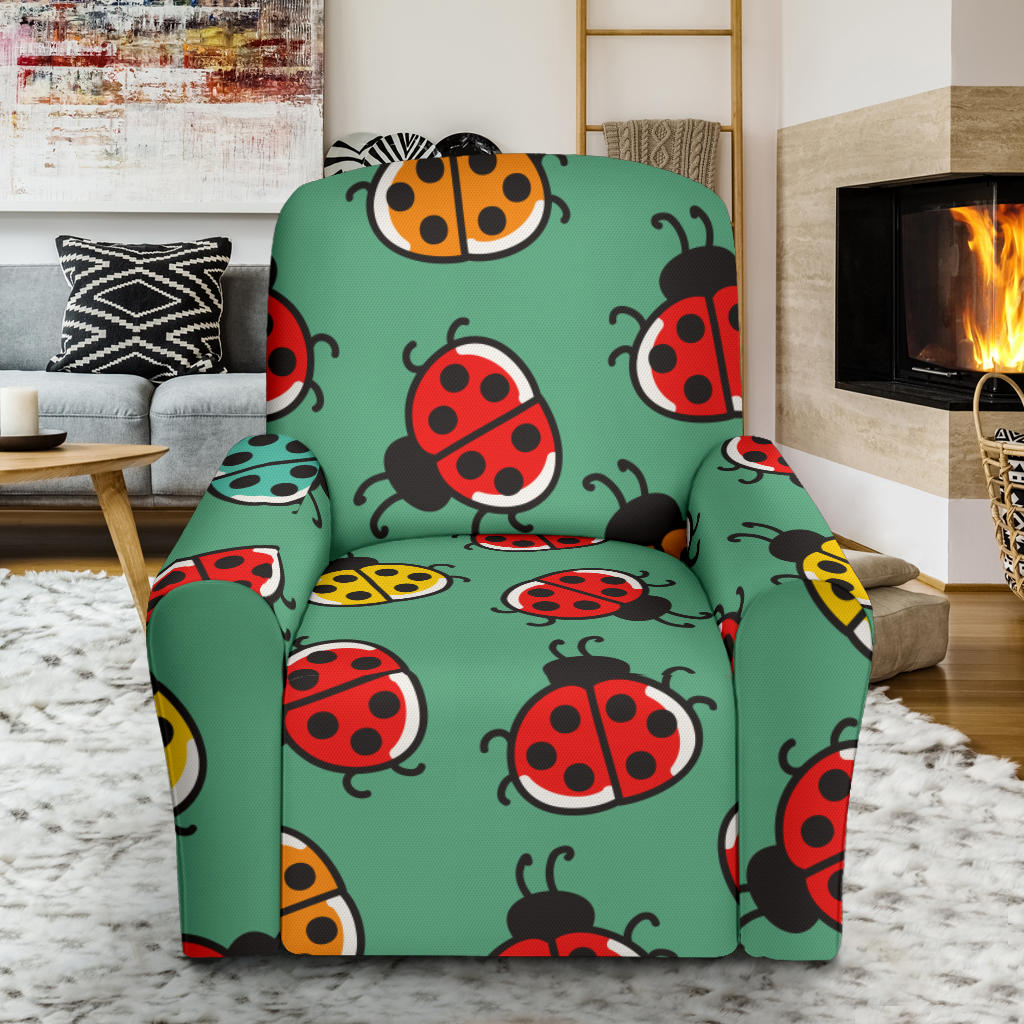 Ladybug Pattern Print Design 02 Recliner Slipcover with Pocket