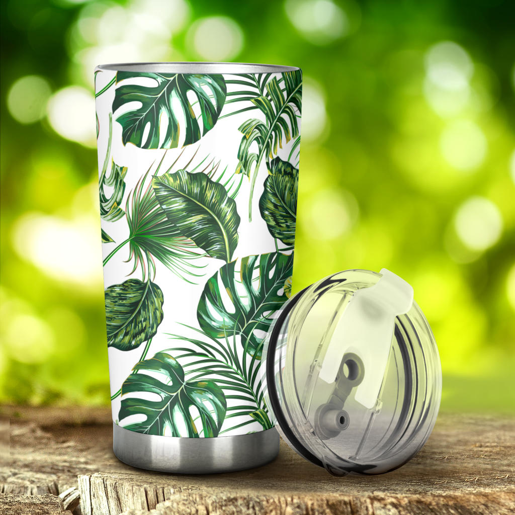 Green Pattern Tropical Palm Leaves Tumbler