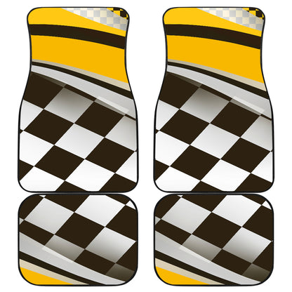 Checkered Flag Racing Style Car Floor Mats Front Back