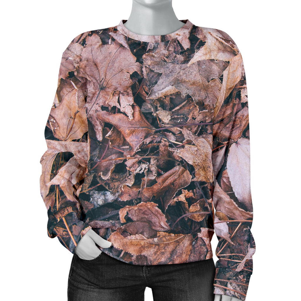 Camouflage Realistic Tree Leaf Print Women Long Sleeve Sweatshirt