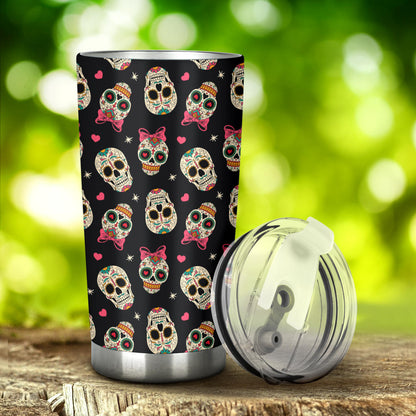 Sugar Skull Pink Bow Themed Print Tumbler