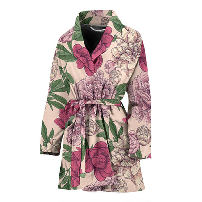 Peony Pattern Print Design A01 Women Bathrobe