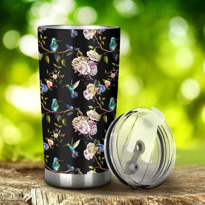 Hummingbird Flower Themed Print Tumbler