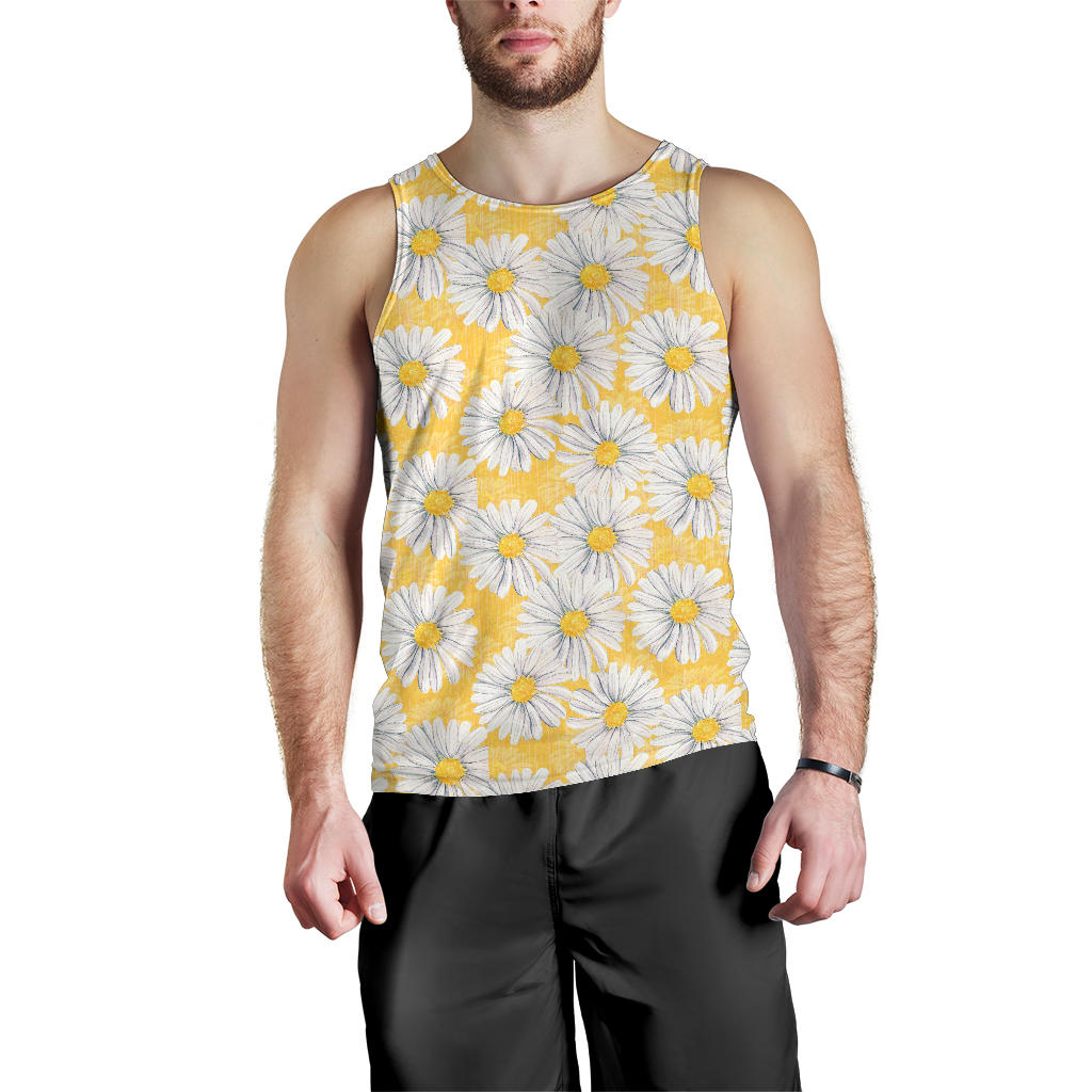 Daisy Yellow Watercolor Print Pattern Men Tank Top