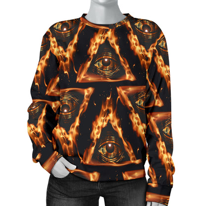 Eye of Horus in Flame Print Women Long Sleeve Sweatshirt