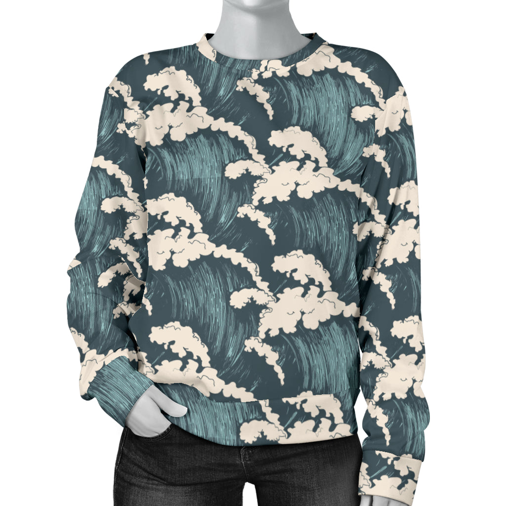 Wave Art Print Women Long Sleeve Sweatshirt
