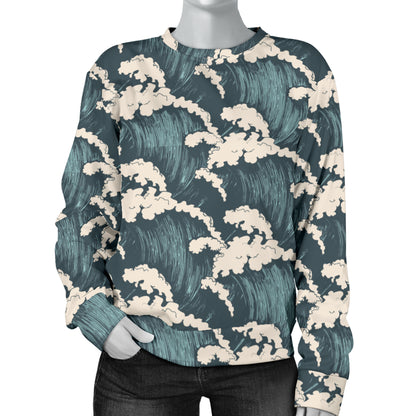 Wave Art Print Women Long Sleeve Sweatshirt