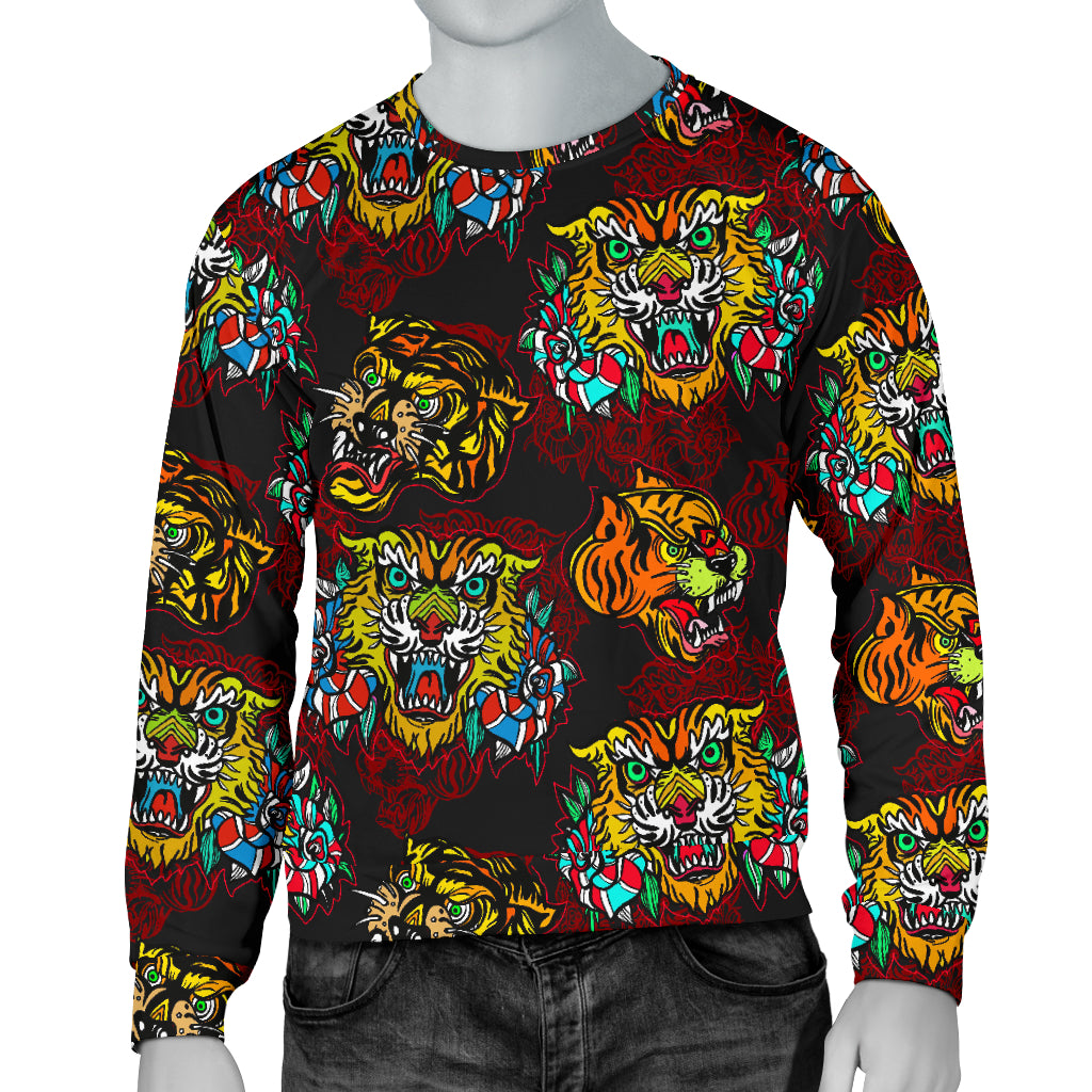 Tattoo Tiger Colorful Design Men Long Sleeve Sweatshirt