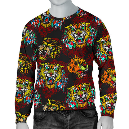 Tattoo Tiger Colorful Design Men Long Sleeve Sweatshirt