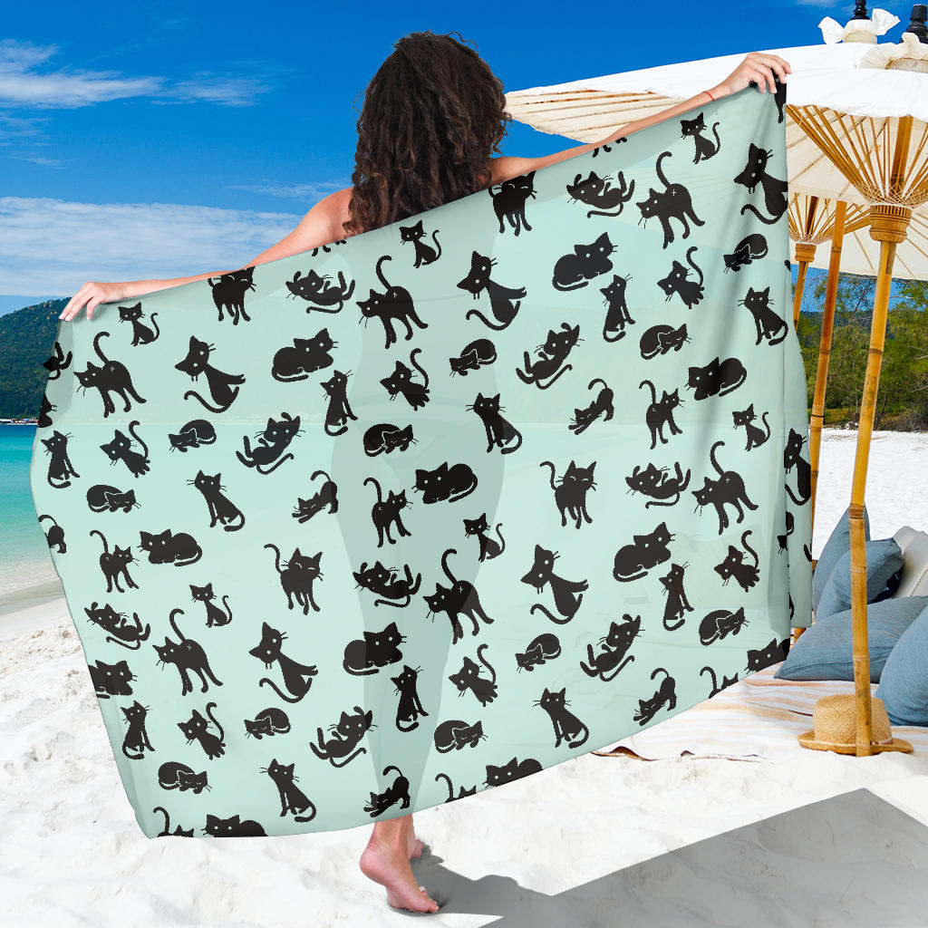 Black Cat Pattern Print Design 04 Sarong Pareo Wrap