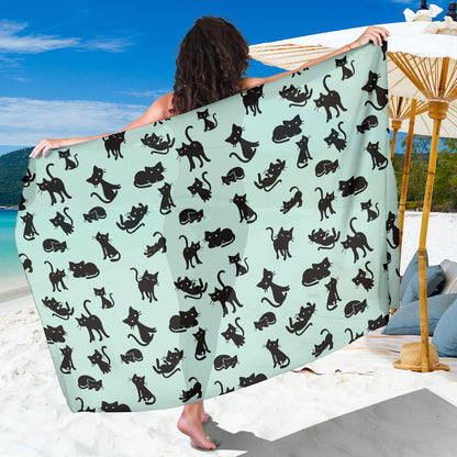 Black Cat Pattern Print Design 04 Sarong Pareo Wrap