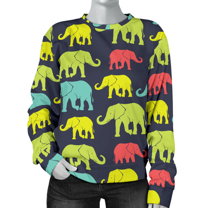 Elephant Neon Color Print Pattern Women Long Sleeve Sweatshirt