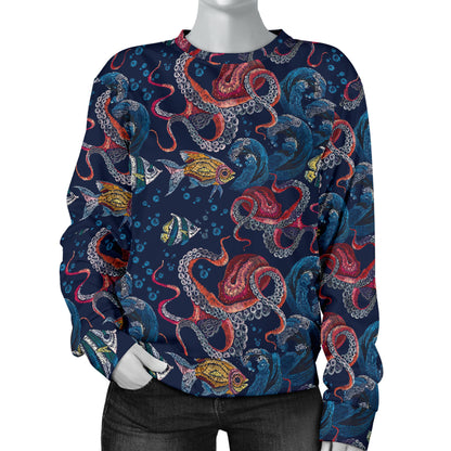 Octopus Deep Sea Print Themed Women Long Sleeve Sweatshirt