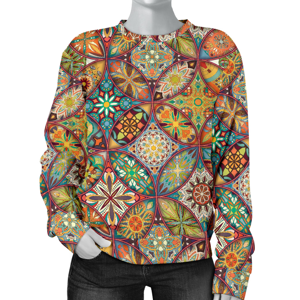 Mandala Flower Themed Design Print Women Long Sleeve Sweatshirt