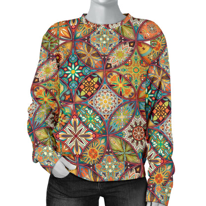 Mandala Flower Themed Design Print Women Long Sleeve Sweatshirt