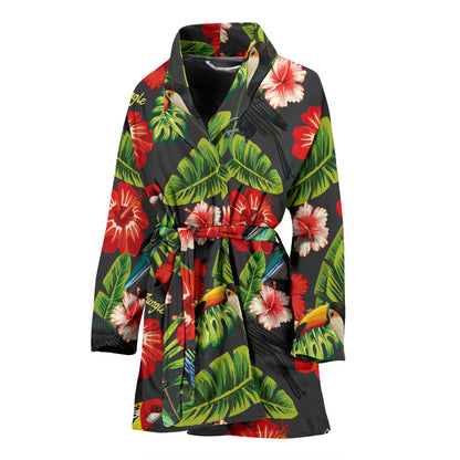 Hibiscus Red With Parrotprint Design LKS303 Women Bathrobe