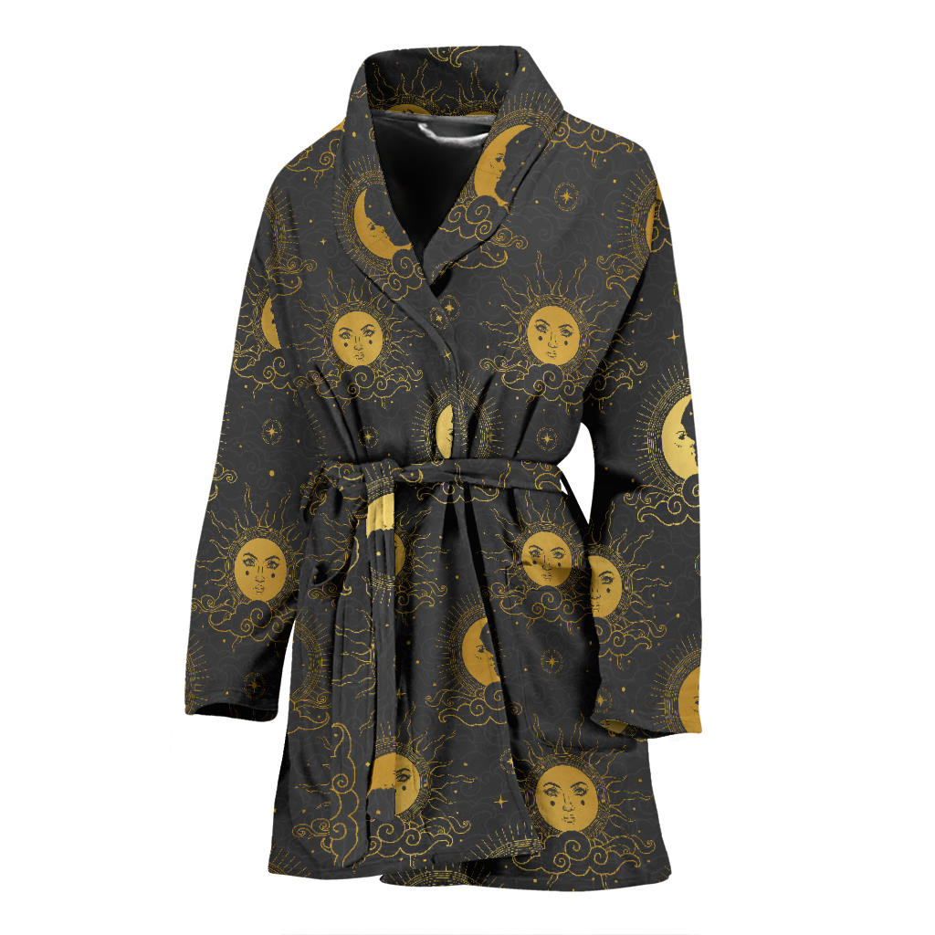 Celestial Moon Sun Pattern Print Design 05 Women Bathrobe