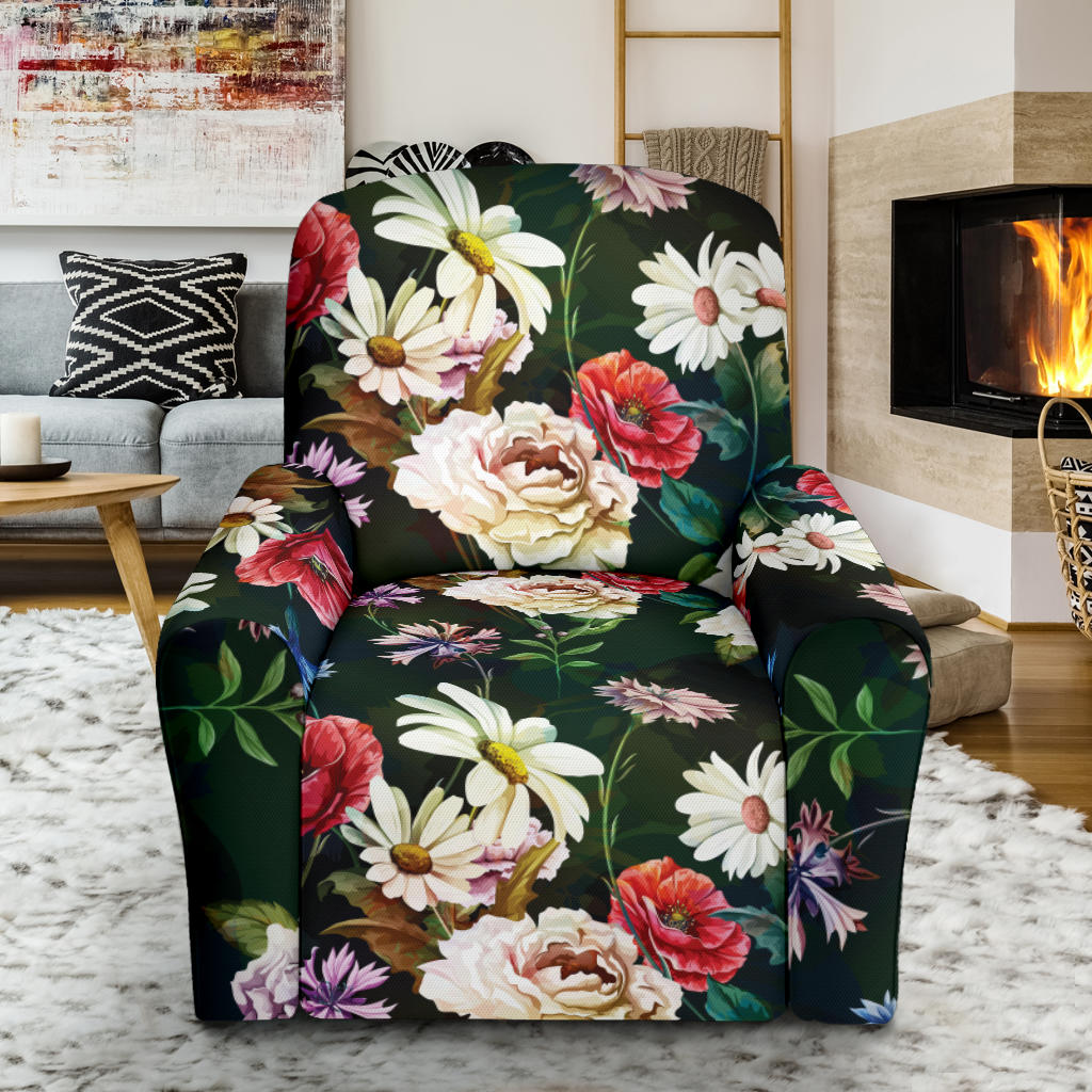 Summer Floral Print Design LKS303 Recliner Slipcover with Pocket
