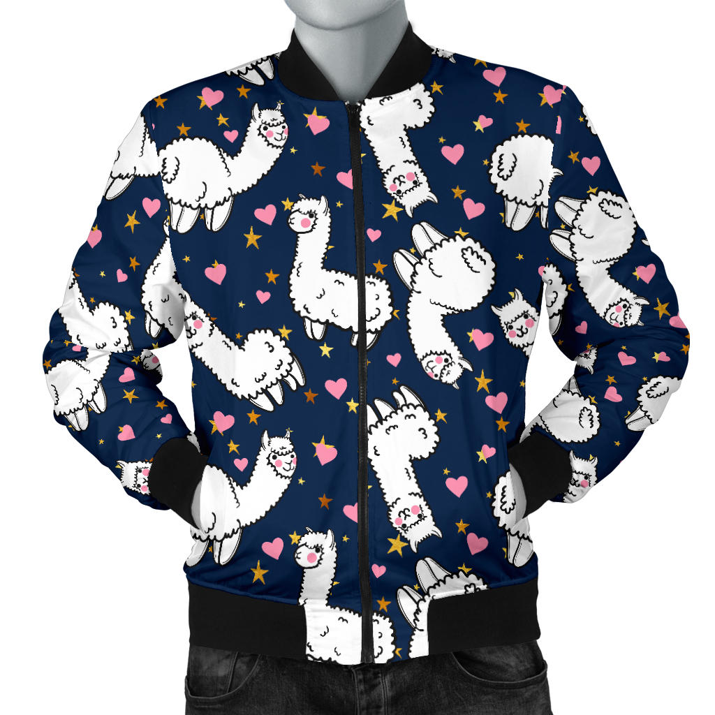 Alpaca Heart Star Design Themed Print Men Bomber Jacket