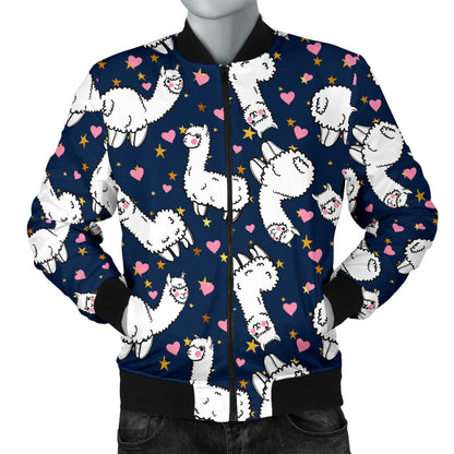 Alpaca Heart Star Design Themed Print Men Bomber Jacket