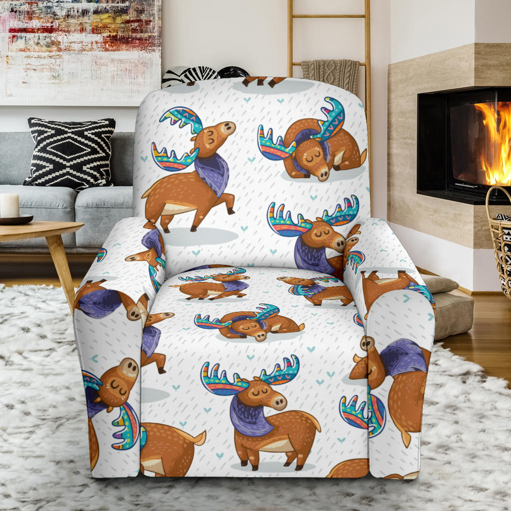 Moose Cute Pattern Print Design 01 Recliner Slipcover with Pocket