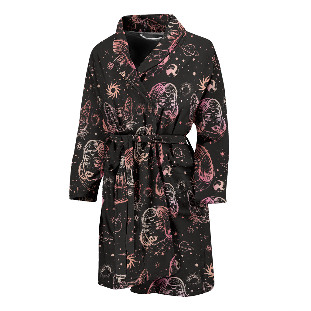Third Eye Girl Cat Print Design LKS305 Men Bathrobe