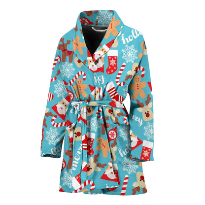 Santa Christmas Themed Print Design LKS306 Women Bathrobe