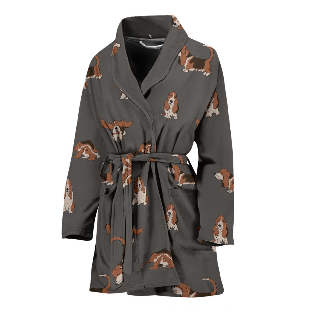 Basset Hound Pattern Print Design 03 Women Bathrobe